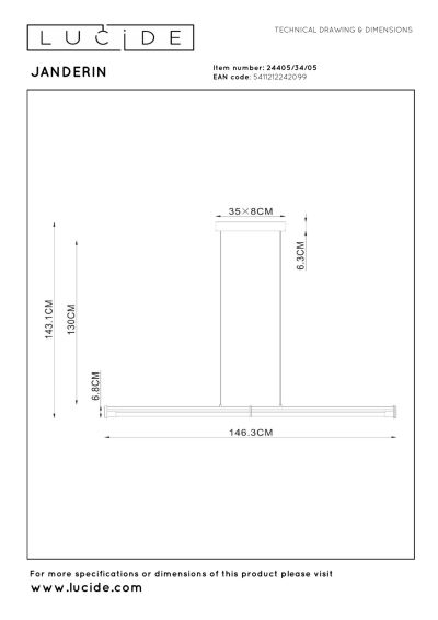 Lucide JANDERIN - Pendant light - LED Dim. - CCT - 2x16,5W 2200K/3300K - Hand Wave Sensor - Champagne Color - Vibes